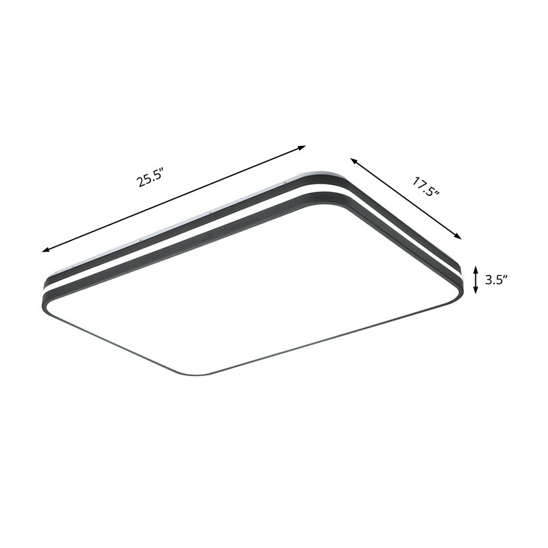 Modern Led Flush Mount Lamp Black Square/Rectangle Acrylic Fixture In White Light 16/19.5/25.5 Wide