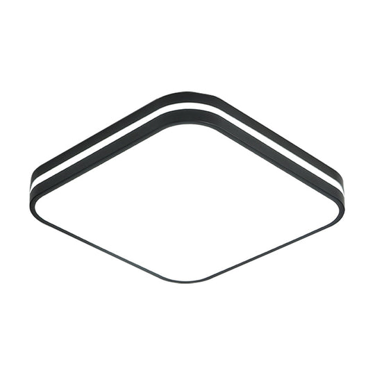 Modern Led Flush Mount Lamp Black Square/Rectangle Acrylic Fixture In White Light 16/19.5/25.5 Wide