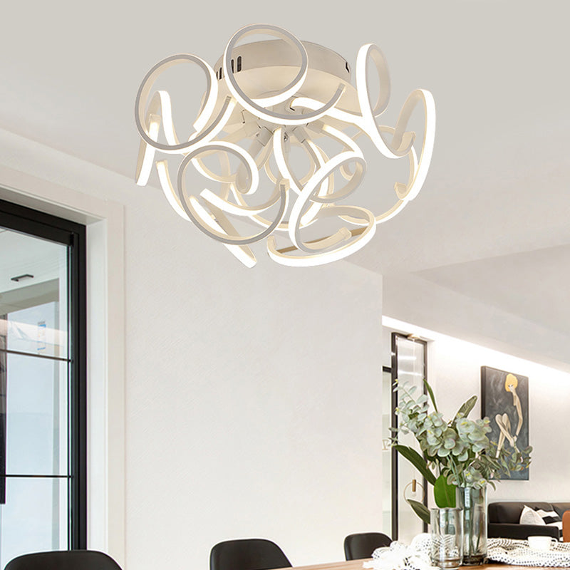 Contemporary Swirl Wave Semi - Flush Led Ceiling Light With 9/12 Lights In White Or Warm 12 /