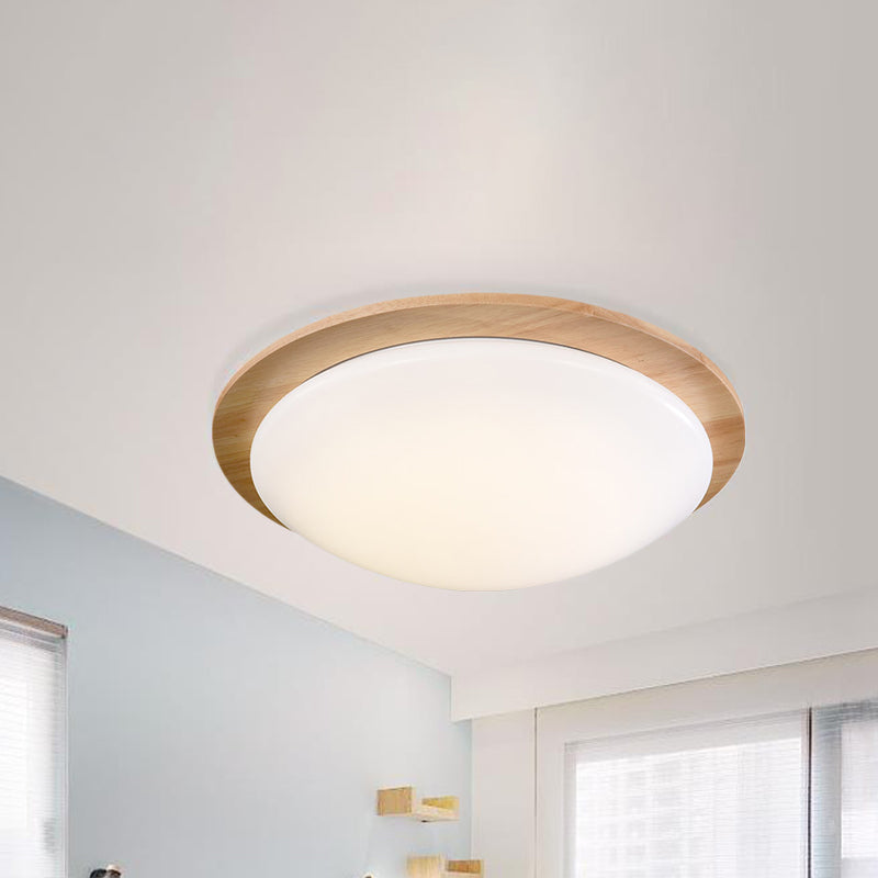 Contemporary Beige Led Flush Mount Lamp With Wood Canopy - 12/15 Wide Sphere Design / 12 A