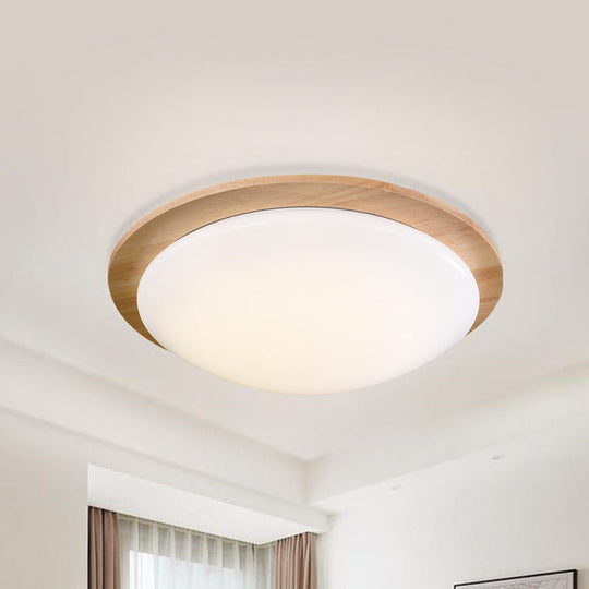 Contemporary Beige Led Flush Mount Lamp With Wood Canopy - 12/15 Wide Sphere Design