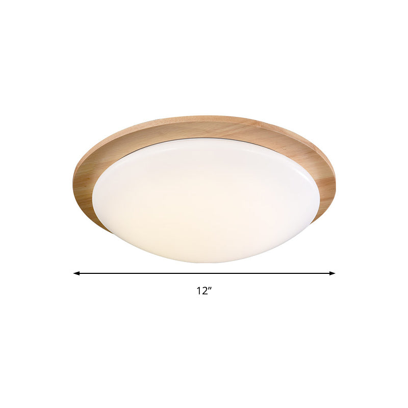 Contemporary Beige Led Flush Mount Lamp With Wood Canopy - 12/15 Wide Sphere Design