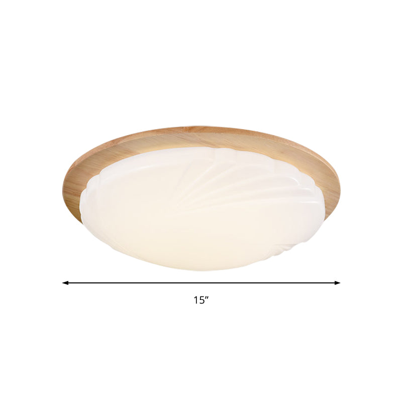 Contemporary Beige Led Flush Mount Lamp With Wood Canopy - 12/15 Wide Sphere Design