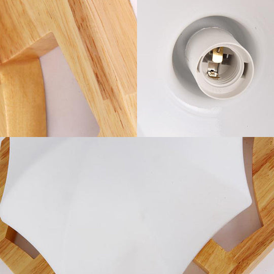 Modern Milk Glass Beige Led Flush Mount Lamp With Wood Canopy - Various Sizes