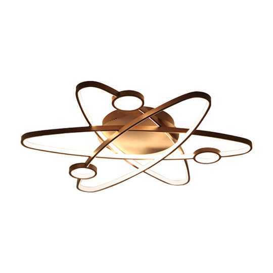 Modern Oval Flush Ceiling Lamp With Led Acrylic White/Coffee Finish In Warm Light - 23.5/31.5/39