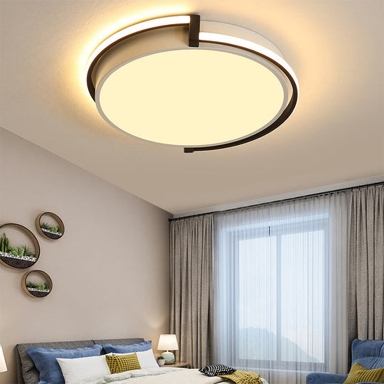 Modern Led Round Bedroom Flush Lamp In Black/Grey With Recessed Diffuser - 12’/16’/19.5’ Wide