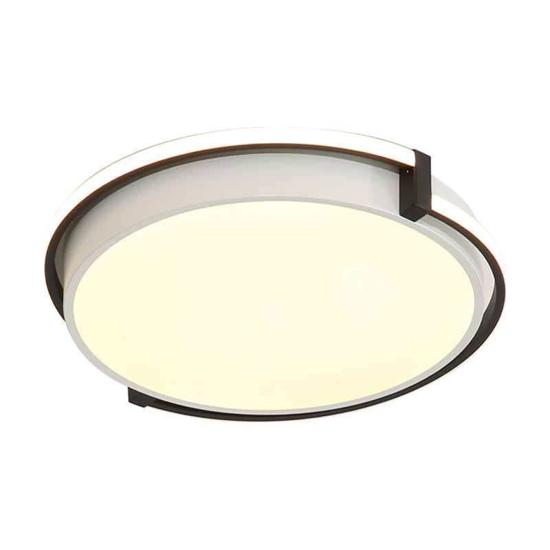 Modern Led Round Bedroom Flush Lamp In Black/Grey With Recessed Diffuser - 12/16/19.5 Wide Available