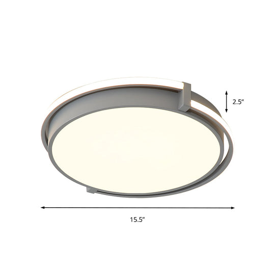 Modern Led Round Bedroom Flush Lamp In Black/Grey With Recessed Diffuser - 12’/16’/19.5’ Wide