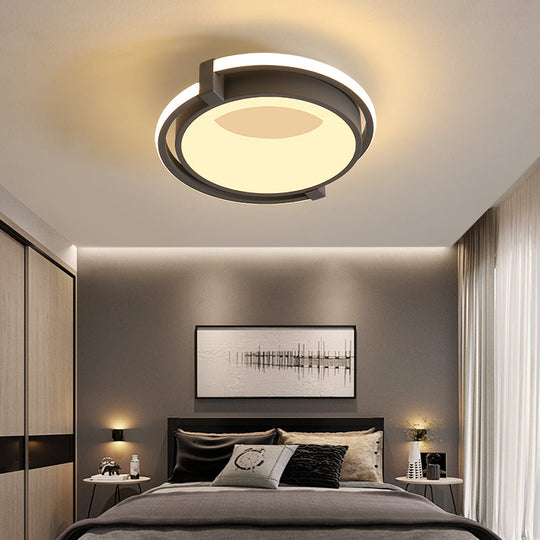 Contemporary Led Flush Mount Light With Black/Grey Ring And Acrylic Shade In White/Warm/Neutral -