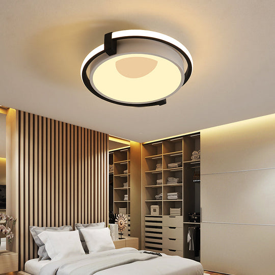 Contemporary Led Flush Mount Light With Black/Grey Ring And Acrylic Shade In White/Warm/Neutral -