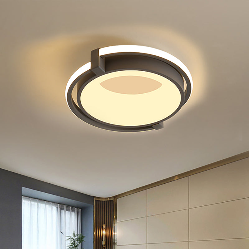 Contemporary Led Flush Mount Light With Black/Grey Ring And Acrylic Shade In White/Warm/Neutral -