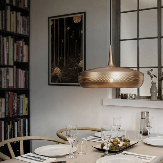 Modern Round Led Pendant Light For Dining Room - Metallic Suspension Fixture