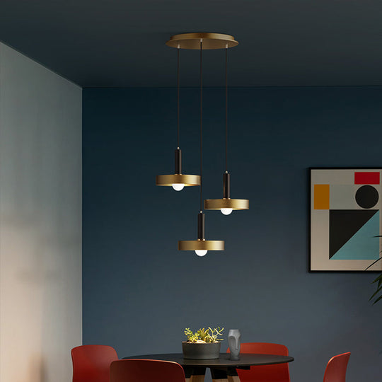 Modern Gold Pendant Light Fixture For Dining Room With Metallic Lid Shape
