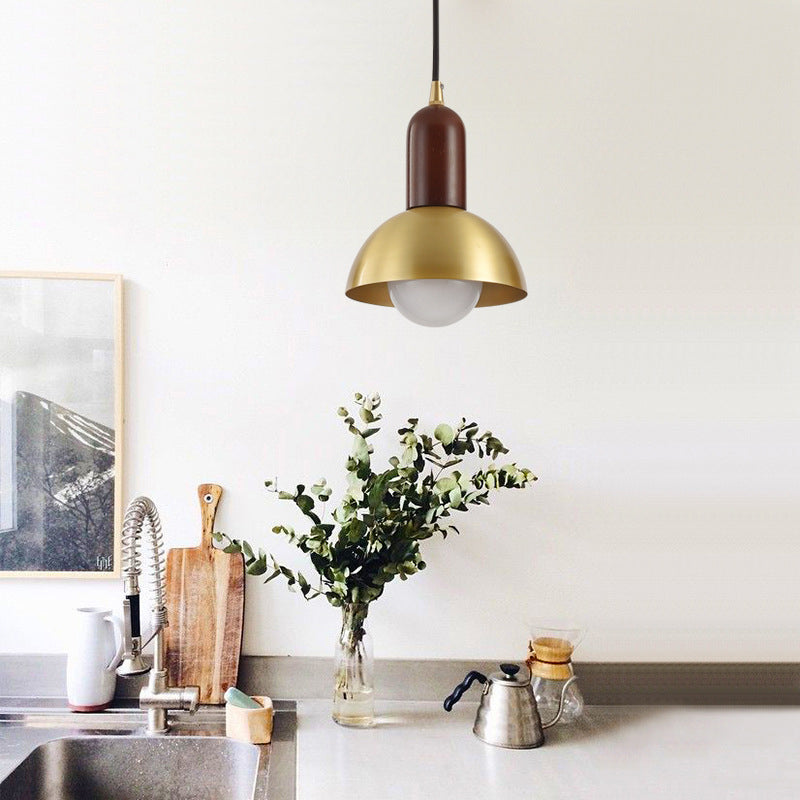 Postmodern Dome Pendant Light In Metallic Brass Finish For Living Room Suspension / Small