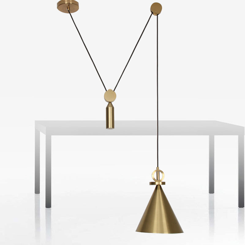 Postmodern Conical Metal Ceiling Light: Stylish Single-Bulb Gold Pendant For Living Room