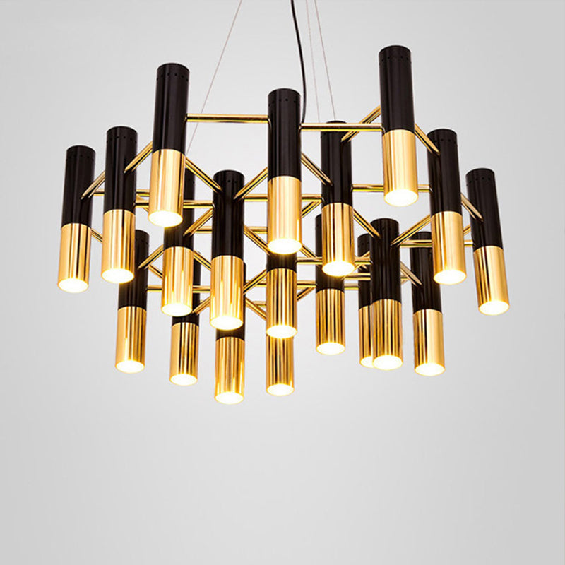 Gold Tube Led Chandelier: Modern Metal Pendant Light For Living Room