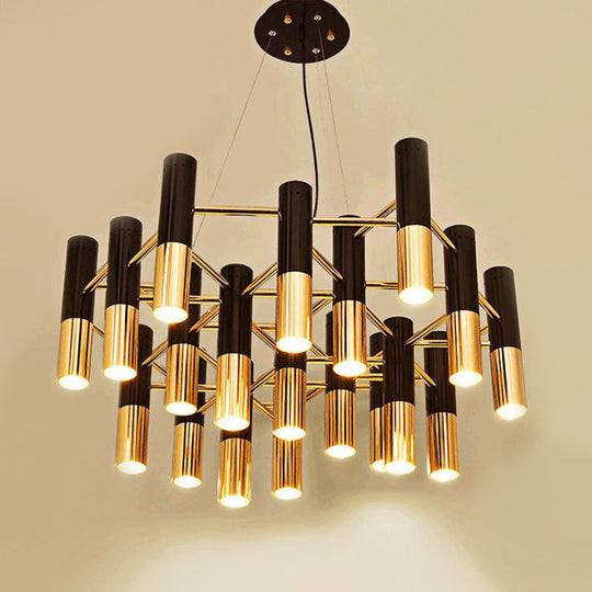 Gold Tube Led Chandelier: Modern Metal Pendant Light For Living Room