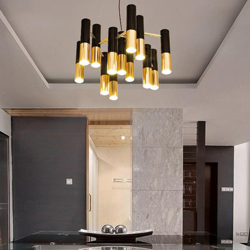 Gold Tube Led Chandelier Pendant Light - Post-Modern Metal Fixture For Living Room