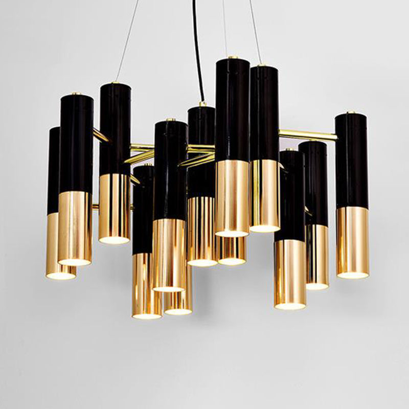 Gold Tube Led Chandelier: Modern Metal Pendant Light For Living Room