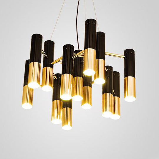 Gold Tube Led Chandelier: Modern Metal Pendant Light For Living Room