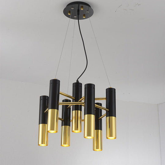 Gold Tube Led Chandelier: Modern Metal Pendant Light For Living Room 7 /