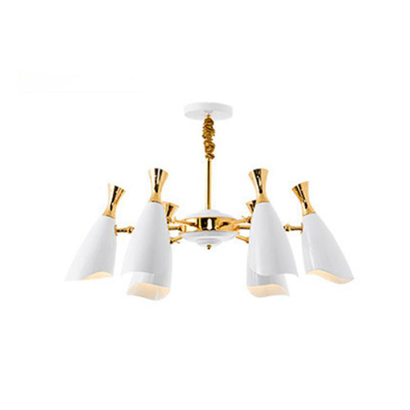 Horn-Shaped Led Suspension Light: Metallic Simplicity Chandelier For Living Room