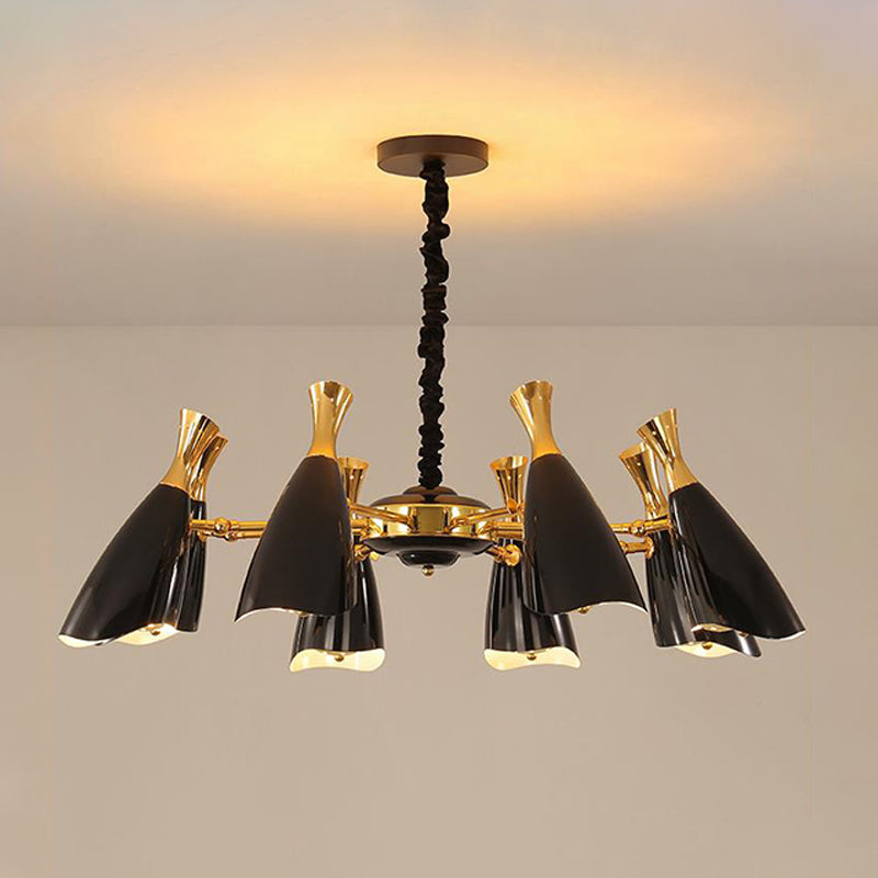 Horn-Shaped Led Suspension Light: Metallic Simplicity Chandelier For Living Room