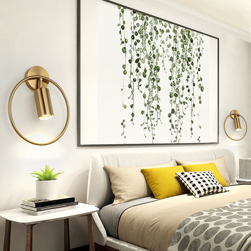 Postmodern Metallic Wall Mount Sconce Light With Halo Ring - 1 Head Bedside Solution