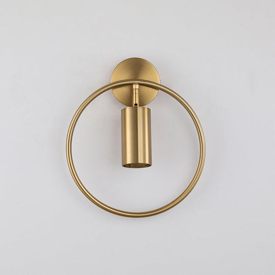 Postmodern Metallic Wall Mount Sconce Light With Halo Ring - 1 Head Bedside Solution