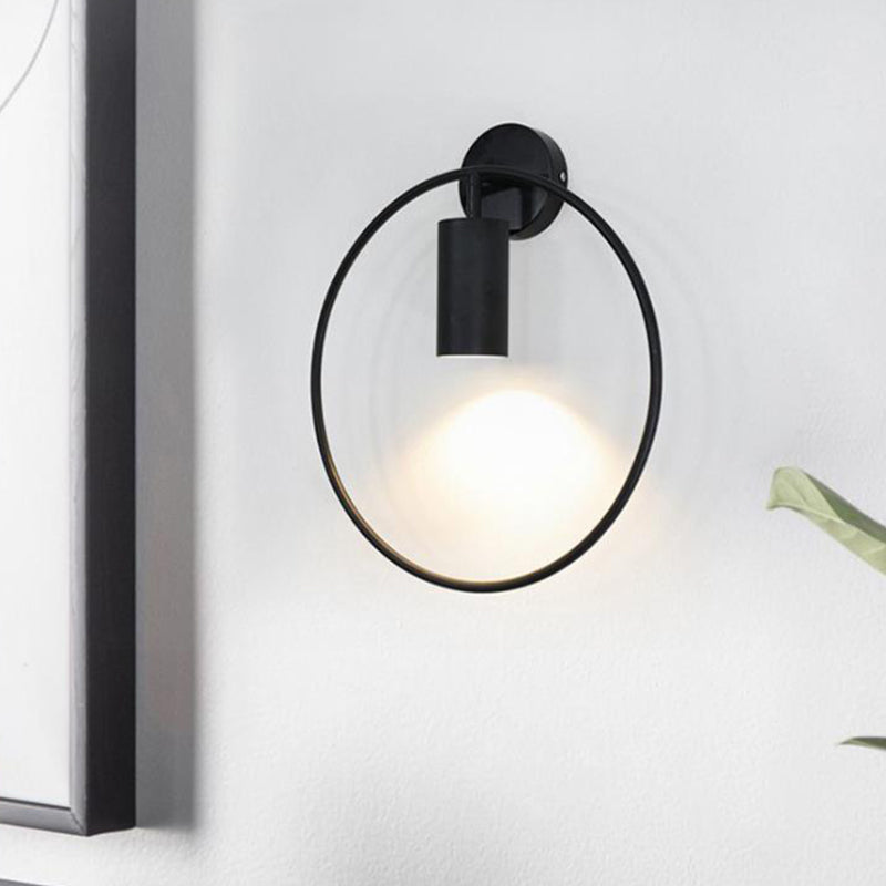 Postmodern Metallic Wall Mount Sconce Light With Halo Ring - 1 Head Bedside Solution