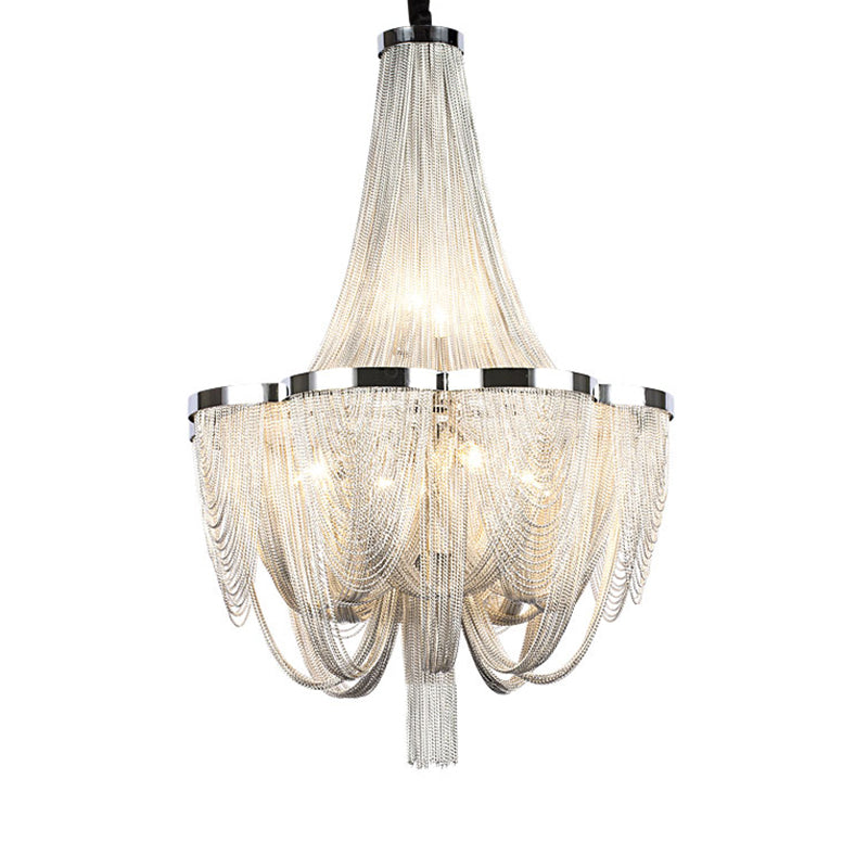 Silver Tassel Chain Chandelier Light - Post-Modern 8 Heads Pendant Fixture For Living Room