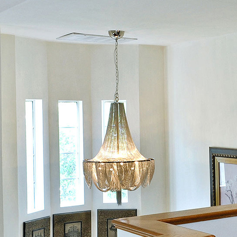 Silver Tassel Chain Chandelier Light - Post-Modern 8 Heads Pendant Fixture For Living Room