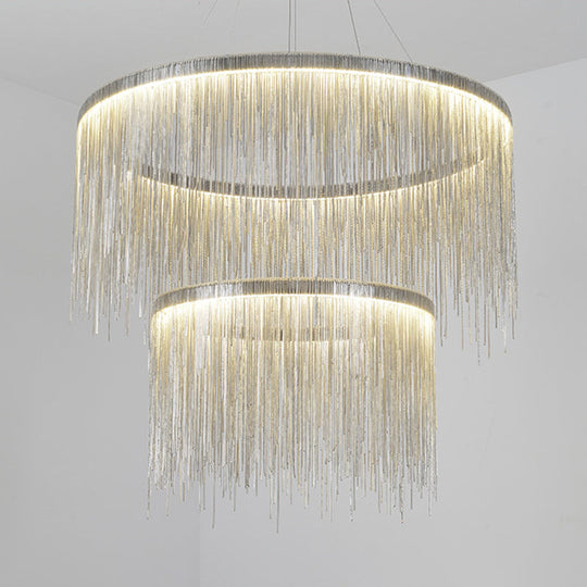 Postmodern Led Chandelier: Aluminum Chainlet Pendant Light For Living Room