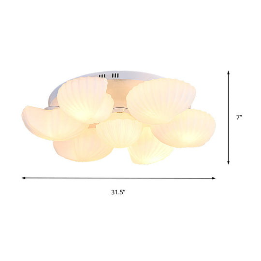Modern Shell Shape Bedroom Flush Mount Ceiling Light In White Glass Available 3/5/7 Lights