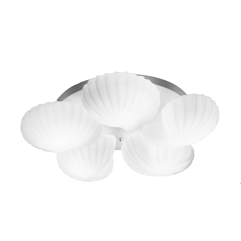Modern Shell Shape Bedroom Flush Mount Ceiling Light In White Glass Available 3/5/7 Lights