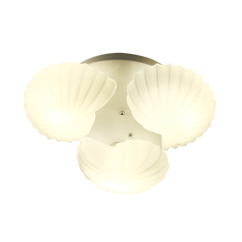 Modern Shell Shape Bedroom Flush Mount Ceiling Light In White Glass Available 3/5/7 Lights