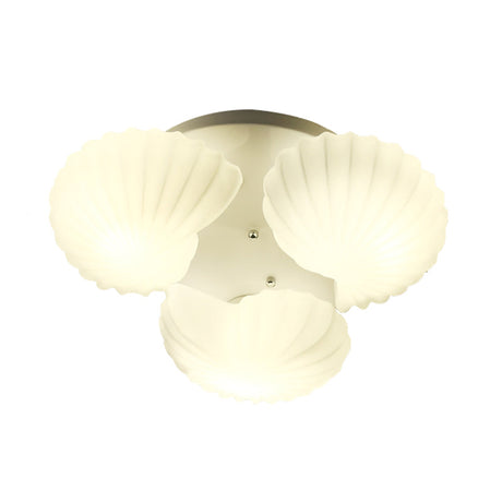 Modern Shell Shape Bedroom Flush Mount Ceiling Light In White Glass Available 3/5/7 Lights
