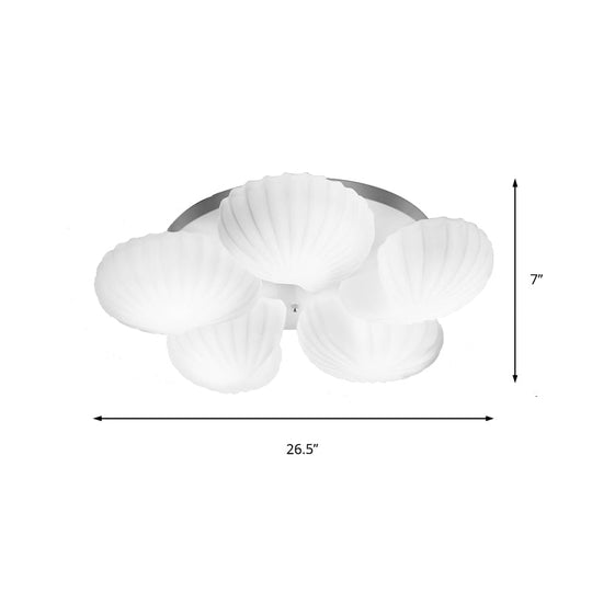 Modern Shell Shape Bedroom Flush Mount Ceiling Light In White Glass Available 3/5/7 Lights