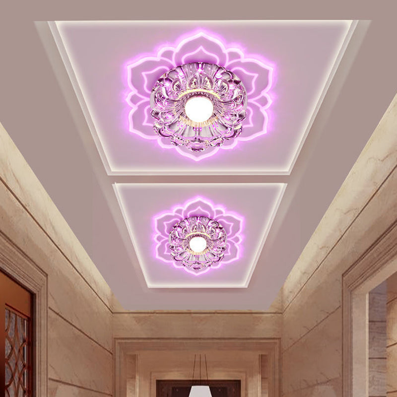 Modern Crystal Flush Ceiling Light With Led Elegant Blooming Flower Design