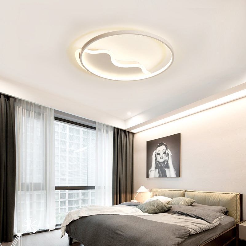 Contemporary Ring Flush Mount Led Lamp For Bedroom 18’/21.5’ - White/Pink/Blue With Warm/White Light