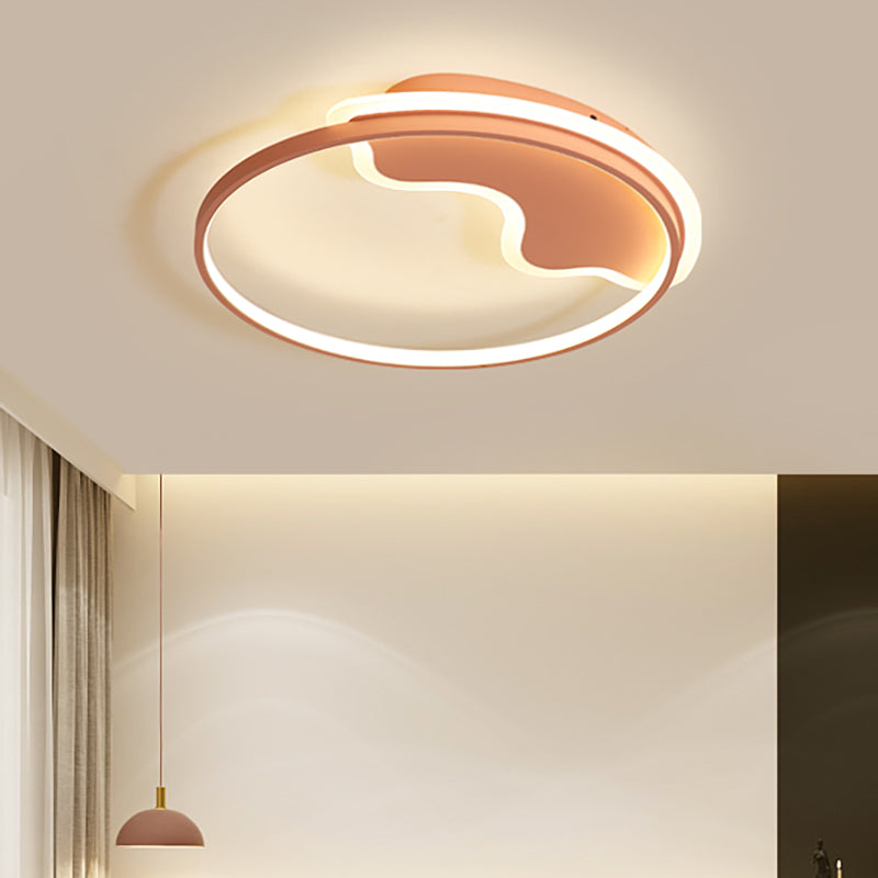 Contemporary Ring Flush Mount Led Lamp For Bedroom 18’/21.5’ - White/Pink/Blue With Warm/White