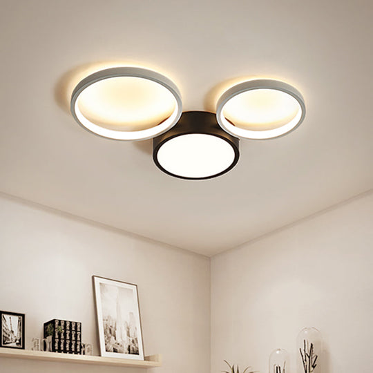 Modern Black And White Multi-Ring Flush Lighting - Acrylic Led Mount Lamp With 3/5/6 Lights In