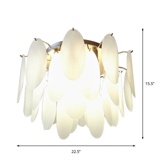 Contemporary White Glass Feather-Shaped Flush Mount Lamp - 22.5’/28’ Wide 6-Light Living Room