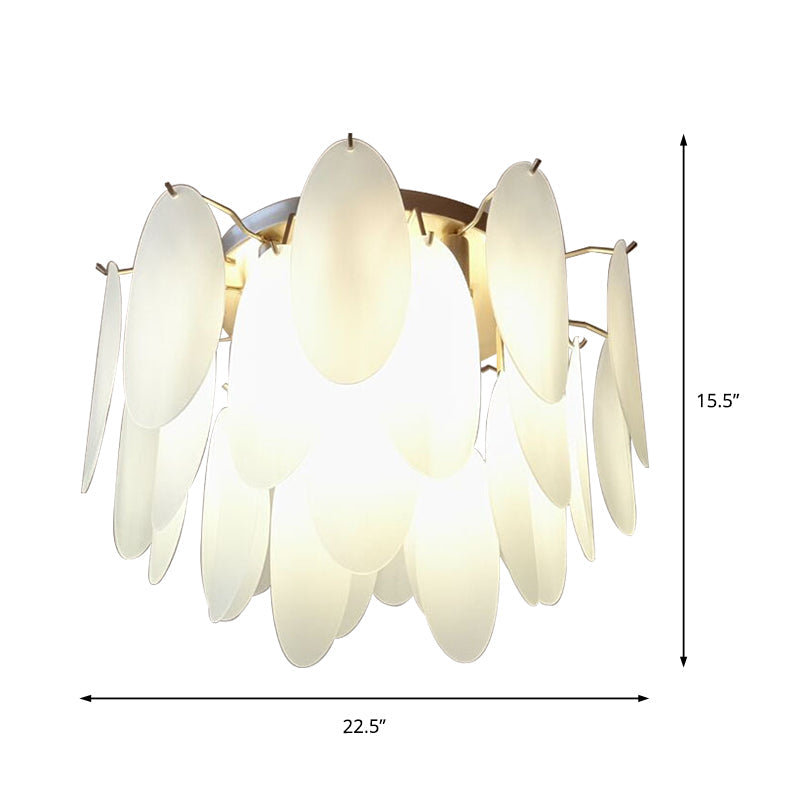 Contemporary White Glass Feather-Shaped Flush Mount Lamp - 22.5/28 Wide 6-Light Living Room Ceiling