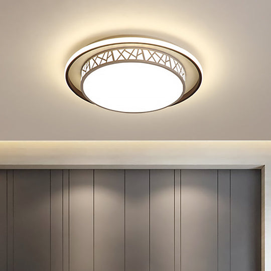 Modernist Led Flush Mount Lamp With White Acrylic Shade - Bedroom Lighting / Round