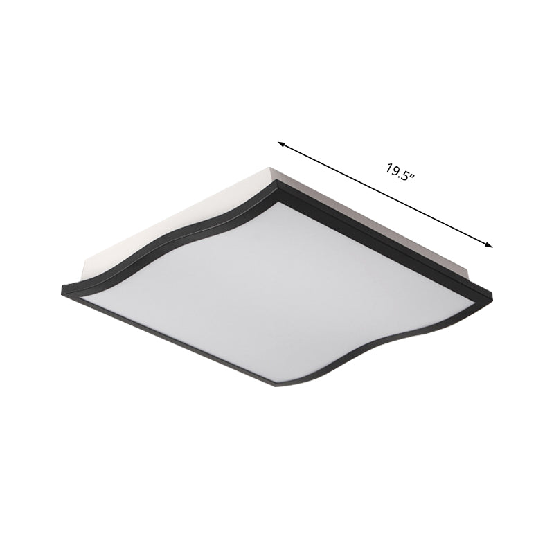 Contemporary Acrylic Flush Mount Light Fixture - Waved Square/Rectangle Led 19.5’/32’ Wide Black
