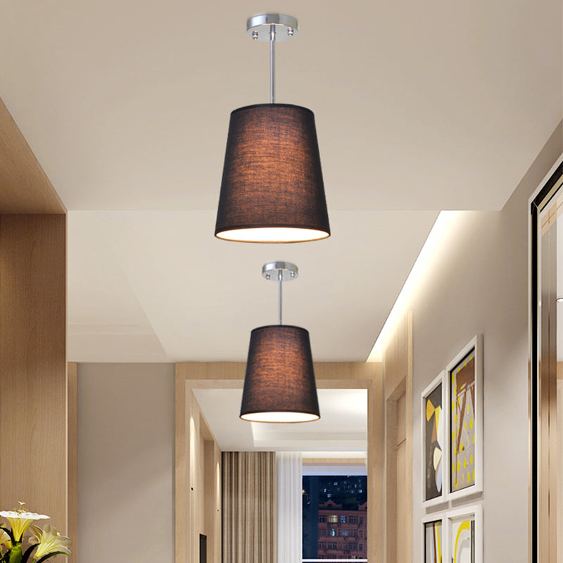Modern Fabric Cylinder Pendant Light - Black/White/Flaxen 8/11 Wide Black / 8