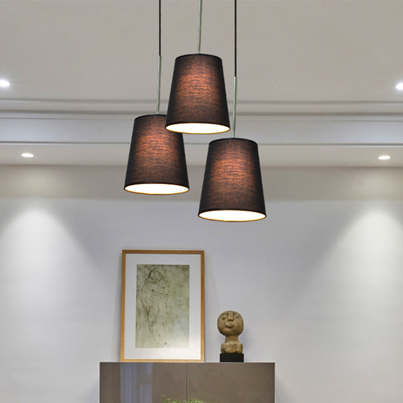 Modern Fabric Cylinder Pendant Light - Black/White/Flaxen 8’/11’ Wide