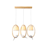 Contemporary Cone Pendant Light Fixture With Hanging Fabric Wood Ring And Resin Bird - 1/3 Lights