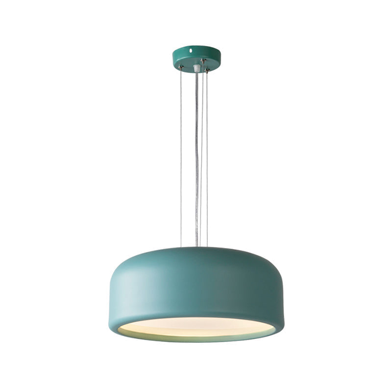 Modernist Metal Drum Pendant In Pink/Blue/Green - 1 Light Bedroom Hanging Kit 14/19/23.5 Wide
